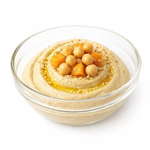 Dettaglio di ceci e zucca hummus vegan