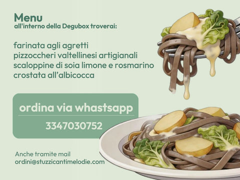 Menu marzo 2026 degubox pizzoccheri vegan