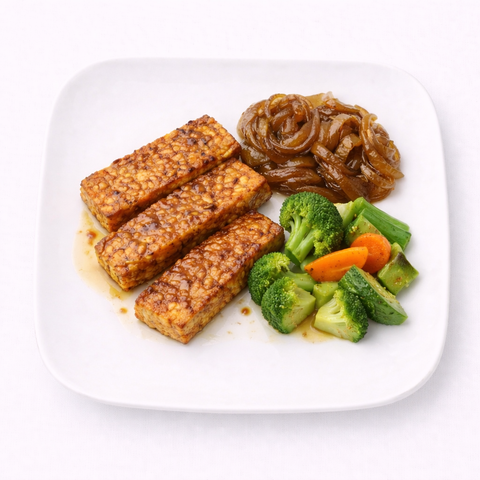 tempeh con cicpolle caramellate vegan