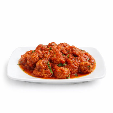 dettaglio sugo su spezzatino di soia vegan